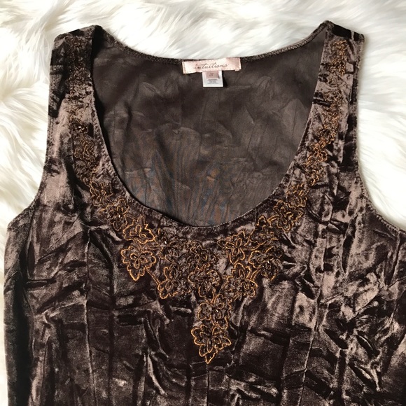 Intuitions Velvet Tank Beaded Leaves size Small - Picture 3 of 6